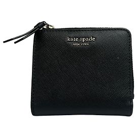 Vintage Kate Spade Saffiano Leather Bifold Wallet Black Silver