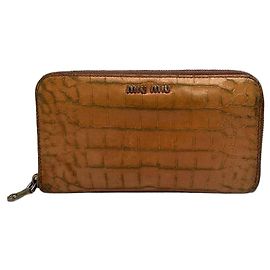 Portafoglio con zip Vintage Miu Miu effetto coccodrillo c. fine anni 2000 Tan Red