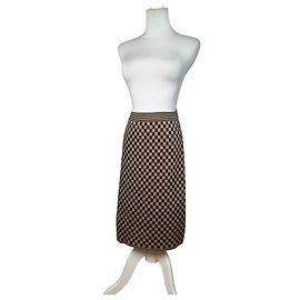 Falda de punto a cuadros Vintage Fendi Beige Black L