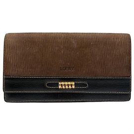 Vintage Loewe Bifold Wallet aus genarbtem Leder Ende der 1990er Brown Black