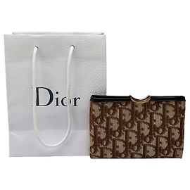 Portafoglio con patta Vintage Dior Oblique Jacquard fine anni 1970 Beige Brown