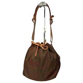 Vintage Etro Paisley Canvas Beuteltasche mit Kordelzug Ende der 1980er Jahre Grün Rost
