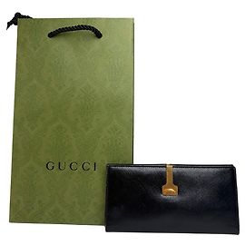 Vintage Gucci Saffiano Leder Bifold Wallet Schwarz Gold