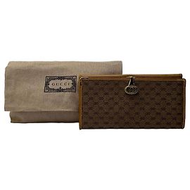 Cartera bifold Vintage Gucci GG Plus finales de los 1970 Brown Beige