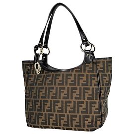Borsa Tote Fendi in tela e pelle marrone