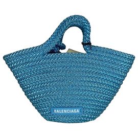Borsa tote Balenciaga azzurro cielo in paglia intrecciata