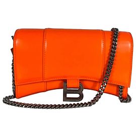 Portafoglio Balenciaga Hour Wallet O/Chain Shiny Box Calf Fluo Orange