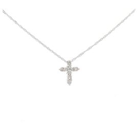Autre Marque Collana Croce in Oro Bianco Au750 e Diamanti
