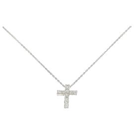 Autre Marque Collana Croce in Oro Bianco Au750 e Diamanti