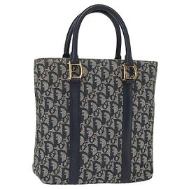 Christian Dior Trotter Canvas Hand Bag Navy Gold