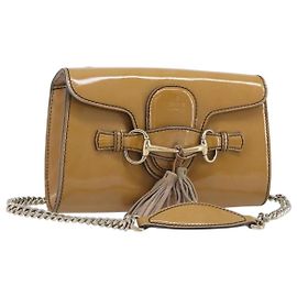GUCCI Emily Schultertasche mit Horsebit-Kette Emaille Beige Gold 283063