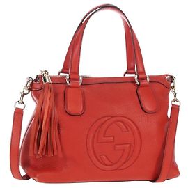 GUCCI Soho Hand Bag Leather 2way Orange Gold 308362