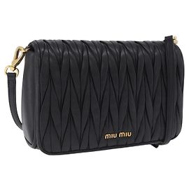Miu Miu Matelasse Shoulder Bag Leather Black Gold