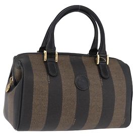 FENDI Pecan Hand Bag PVC Brown Gold Tone