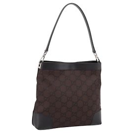 GUCCI GG Canvas Shoulder Bag outlet Dark Brown Silver 143745