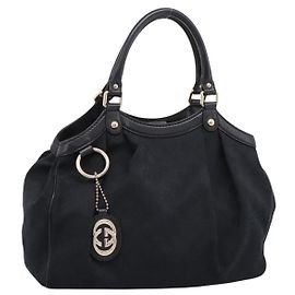 GUCCI GG Canvas Sukey Hand Bag Black Gold 211944