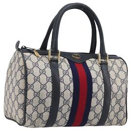 GUCCI GG Canvas Sherry Line Hand Bag Navy Gold 39 012 3841