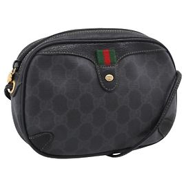 GUCCI GG Supreme Web Sherry Line Bag PVC Black Gold 156 02 066