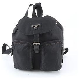 Prada Tessuto Nylon Triangle Logo Leather Backpack for Women