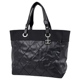 Borsa Tote Chanel in tela rivestita nera