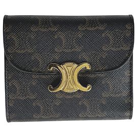 Céline Celine Triomphe Mini Coated Canvas Tri-fold Wallet
