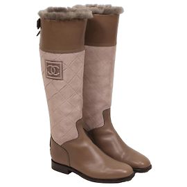 Chanel Sport Collection Botas de Cuero y Gamuza Taupe