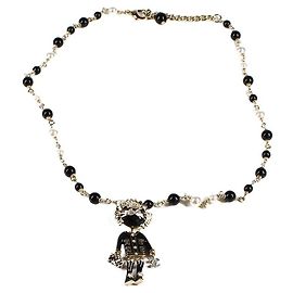 Chanel Coco Lion Halskette Schwarze Perlen Goldfarben