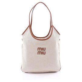 Miu Miu Ivy Tote Bag braun creme Leder Canvas