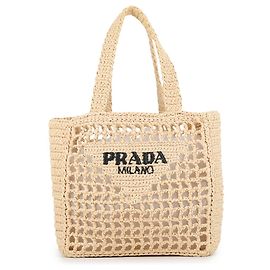 Bolso tote Prada de crochet y rafia negro