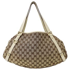 Borsa Gucci in tela GG beige e marrone