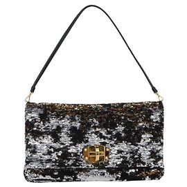 Borsa Messenger Miu Miu in pelle con paillettes, patta con cintura e chiusura girevole, Small