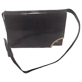 Borsa a mano Nina Ricci in pelle marrone con texture effetto lucertola