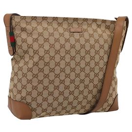 GUCCI GG Canvas Shoulder Bag Beige Silver 308930
