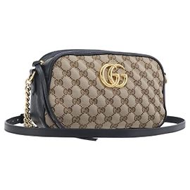 GUCCI GG Canvas GG Marmont Chain Shoulder Bag Black Gold 447632