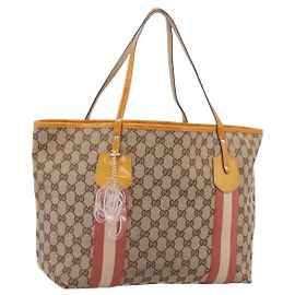 GUCCI GG Canvas Tote Bag Beige Gold 211976