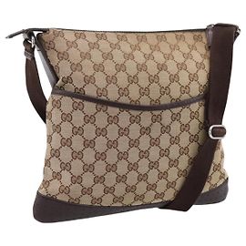 GUCCI GG Canvas Shoulder Bag Beige Silver 145857