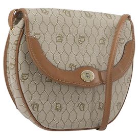 Christian Dior Honeycomb Canvas Shoulder Bag PVC Beige Gold