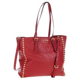 Miu Miu Tote Bag Leather 2way Red Gold