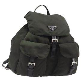 PRADA Mochila Nylon Khaki Silver