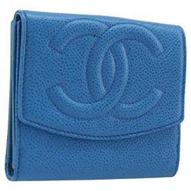 CHANEL COCO Mark Wallet Caviar Skin Blue Gold CC