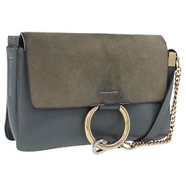 Chloé Chloe Fay Shoulder Bag Leather Suede Gray Gold