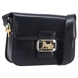 Céline CELINE Horse Carriage Shoulder Bag Leather Black Gold