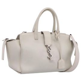 Autre Marque Saint Laurent Leather Baby Cabas Hand Bag 2way White Silver