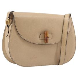 GUCCI Bamboo Shoulder Bag Leather Beige Gold 001 113 1529