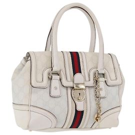 GUCCI GG Supreme Sherry Line Hand Bag PVC White Gold