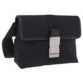 GUCCI GG Canvas Waist Bag Black Silver 131236