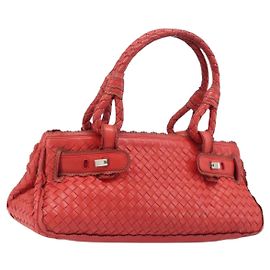 Bottega Veneta INTRECCIATO Hand Bag Leather Red Silver
