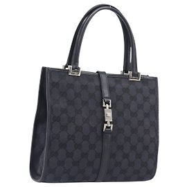 GUCCI GG Canvas Jackie Hand Bag Black Silver 002 1065