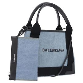 Balenciaga Navy Cabas XS Bag PVC Canvas Leather 2way Blue 390346