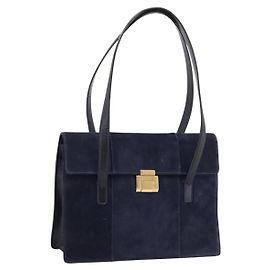 GUCCI Tote Bag Suede Navy Gold